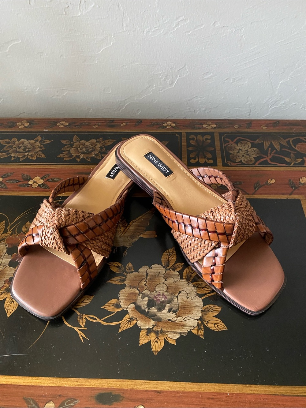 Nine West Brown Braided Slide Mules